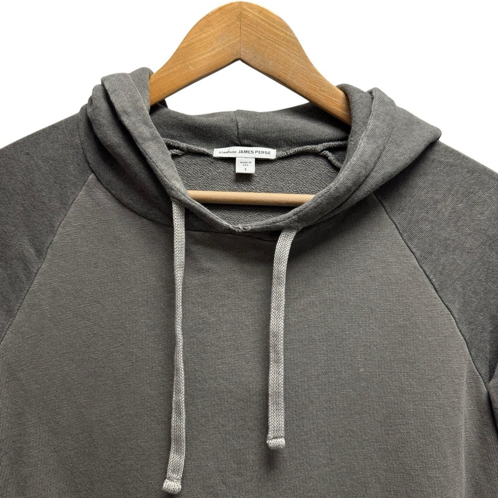 Standard James Perse Women's Sz 1 (Small) Pullover Gray 3/4 Raglan Sleeve Hoodie